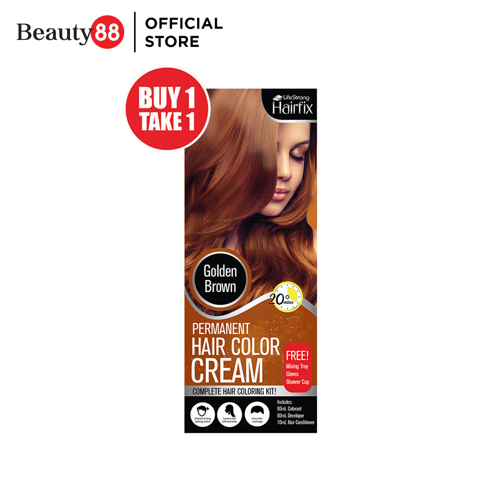HairFix Permanent Hair Color Cream Kit 120ml Buy 1 Take 1 - Golden Brown