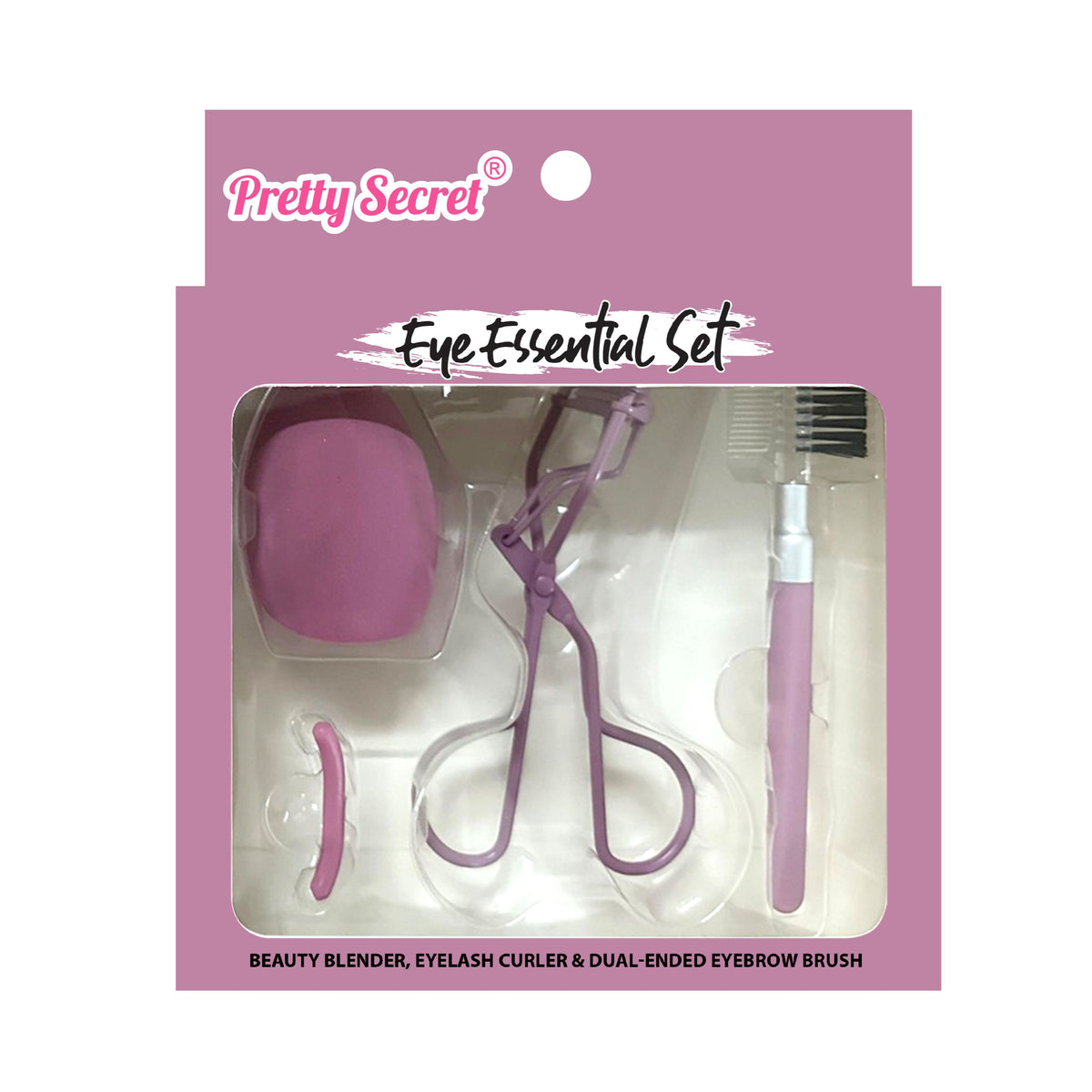 Pretty Secret Eye Essential Set Eyelash curler Make up sponge Eyebrow Brush
