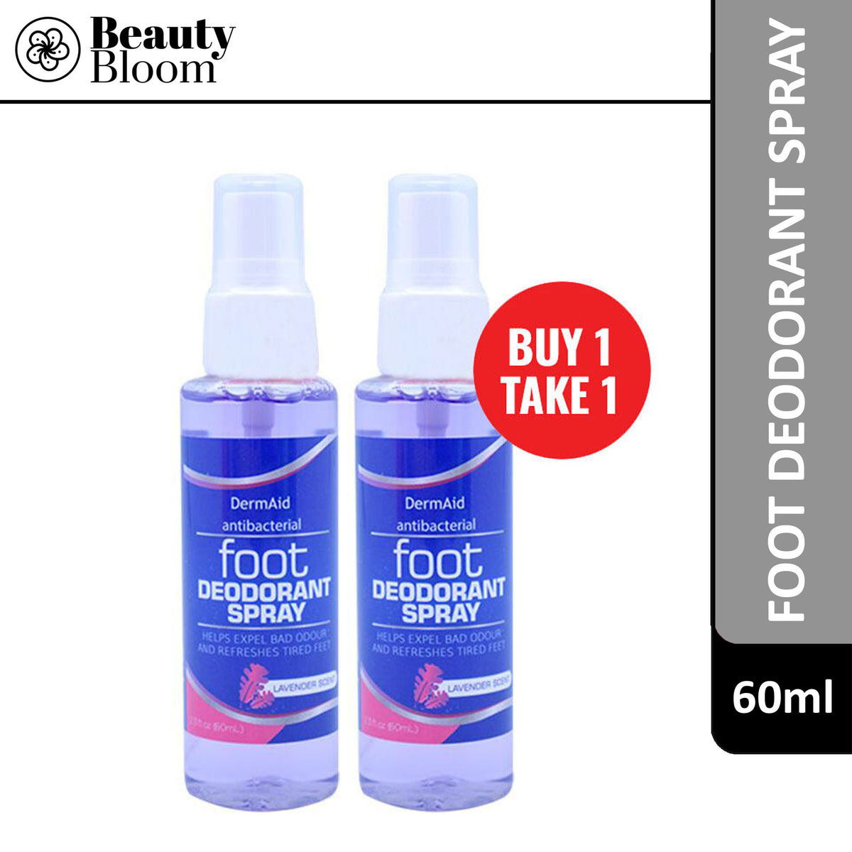 Dermaid Foot Deodorant Spray 60ml - Lavender Buy 1 Take 1