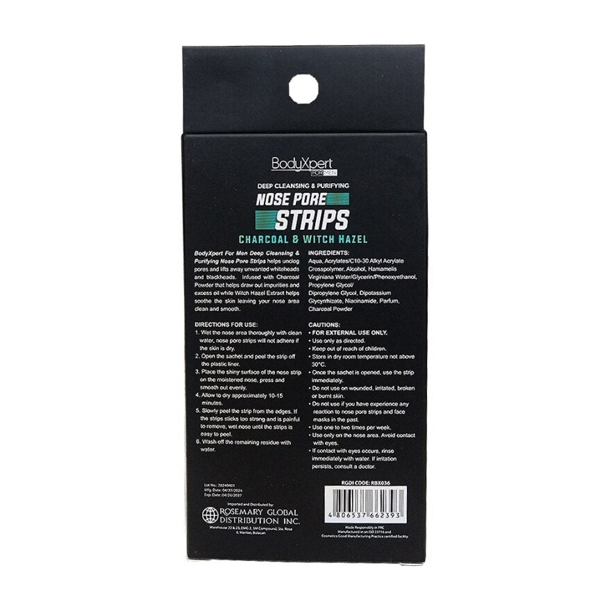 BodyXpert For Men Nose Pore Strips 12's Charcoal & Witch Hazel