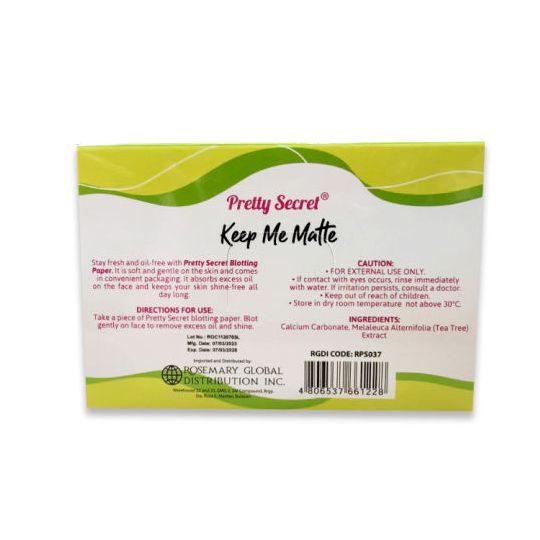 Pretty Secret Oil Blotting Paper x 60's - Tea Tree