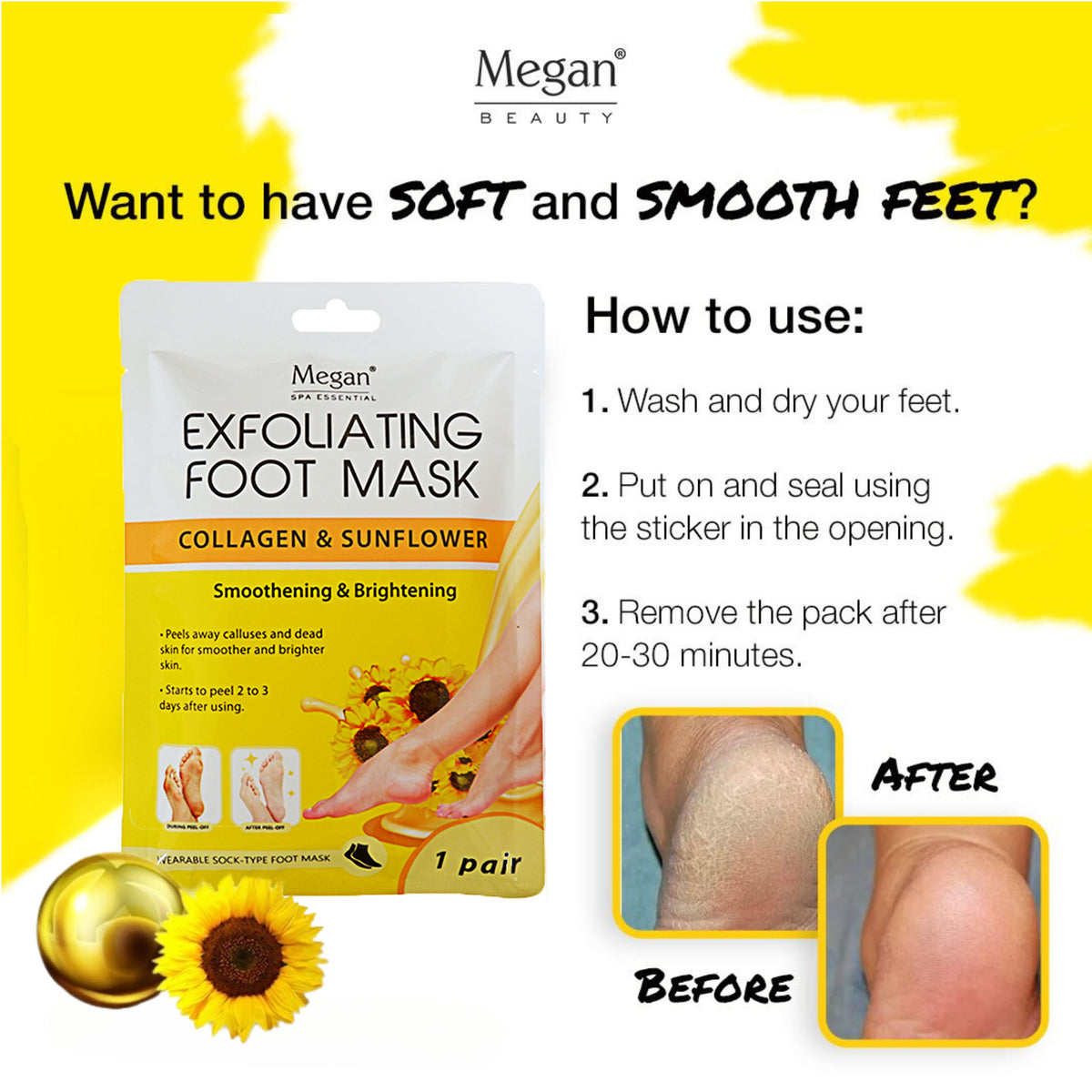 Megan Exfoliating Foot Mask with Collagen & Sunflower