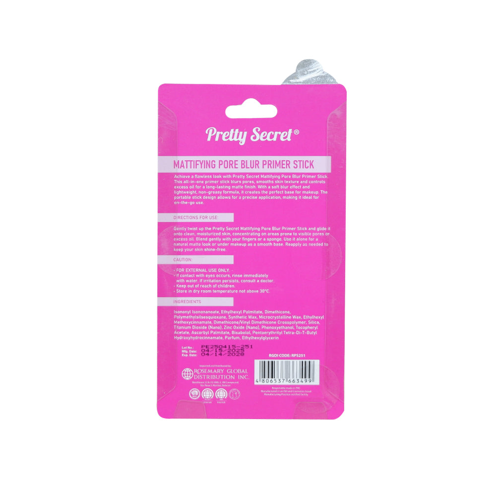 Pretty Secret Mattifying Pore Blur Primer Stick 10g - Clear Velvet