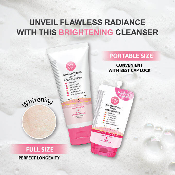 Cathy Doll Acne Solution Serum Foam Cleanser and Aura Whitening Serum Foam Cleanser 12ml