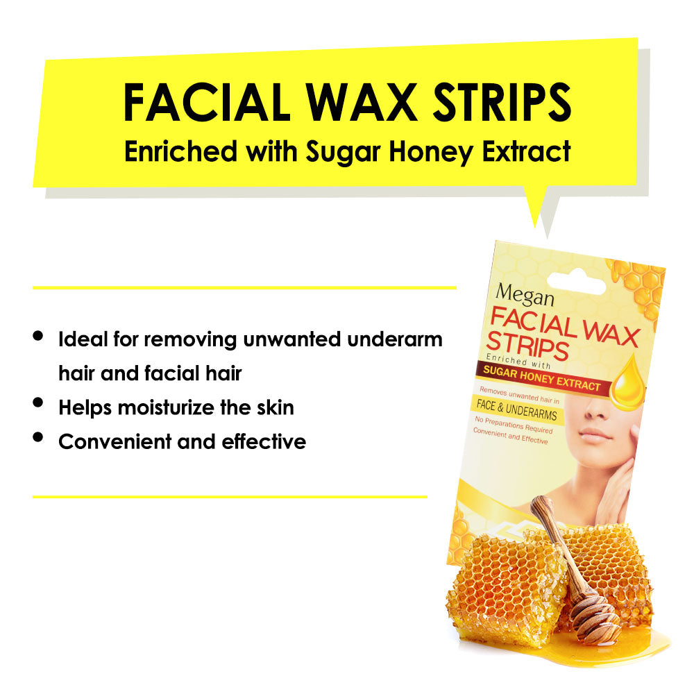 Megan Sugar Honey Facial Wax Strips 4's