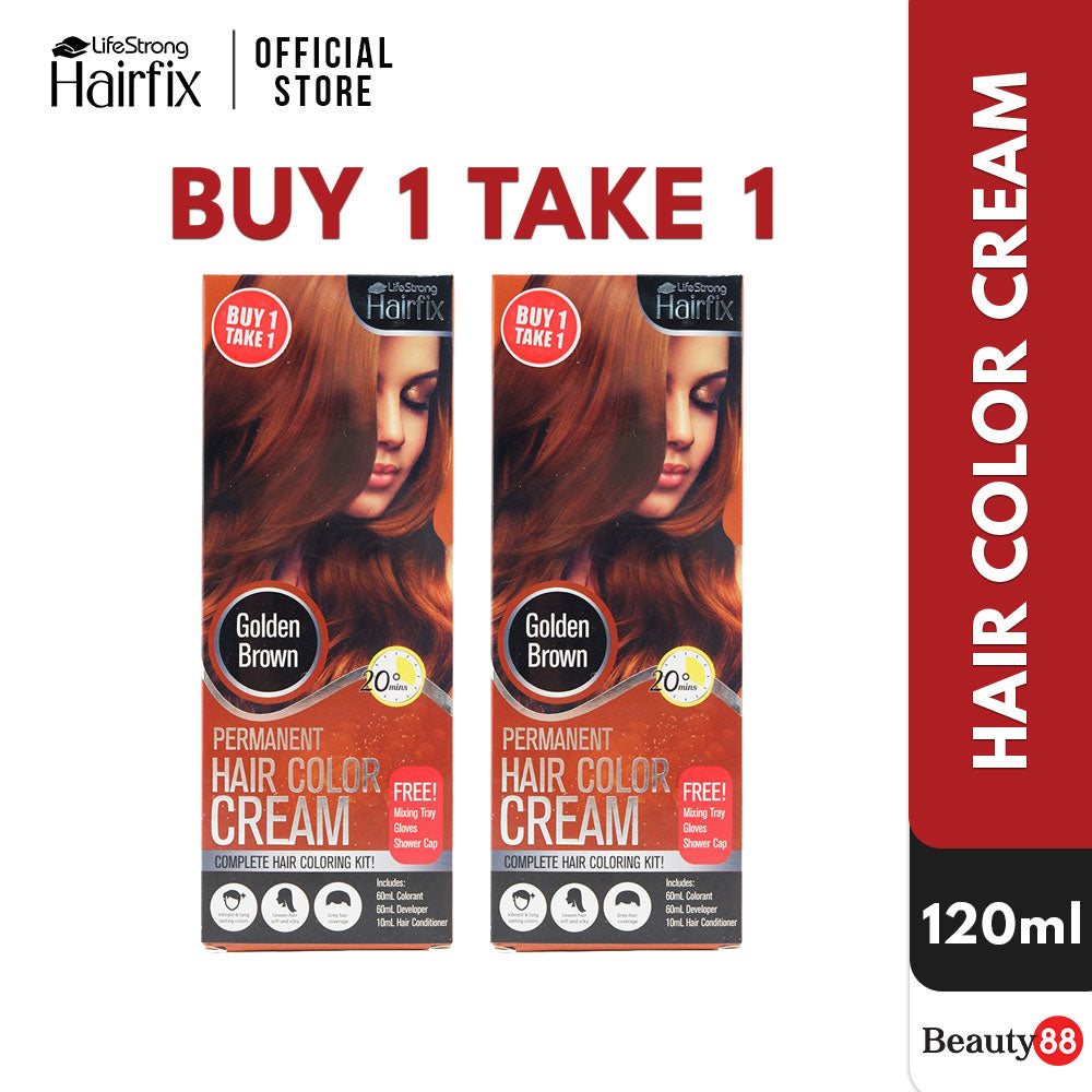 HairFix Permanent Hair Color Cream Kit 120ml Buy 1 Take 1 - Golden Brown