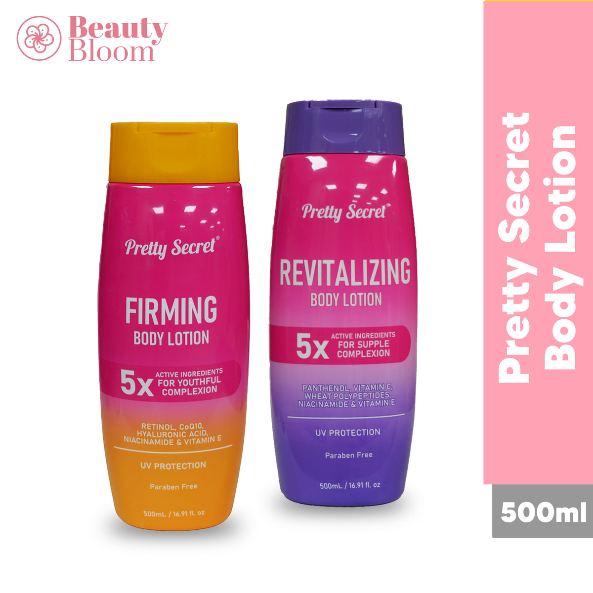 Pretty Secret Revitalizing Body Lotion and Firming Body Lotion 500ml